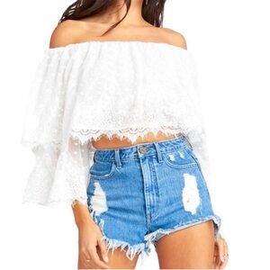 Show Me Your Mumu White Lace Laurel Off Shoulder Top SZ XS